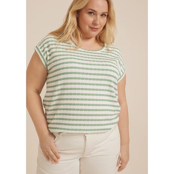 Maurice’s 24/7 Clara Jacquard Striped Short Sleeve Tee Size Large - Picture 1 of 5